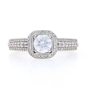 White Gold Semi-Mount Halo Engagement Ring -14k Round .50ctw for 5-6mm CZ & Dias